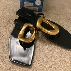 Jeffrey Campbell Linques Jelly Black Sandals with Gold Accent